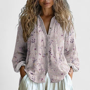 Lilliane Beauvrost | Purple Dragonfly Print Button-Up Blouse