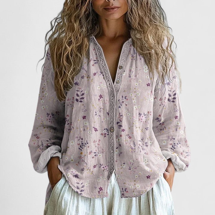 Lilliane Beauvrost | Purple Dragonfly Print Button-Up Blouse