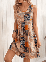 Delphine Ashcourt | Boho Patchwork Print Sleeveless Mini Dress