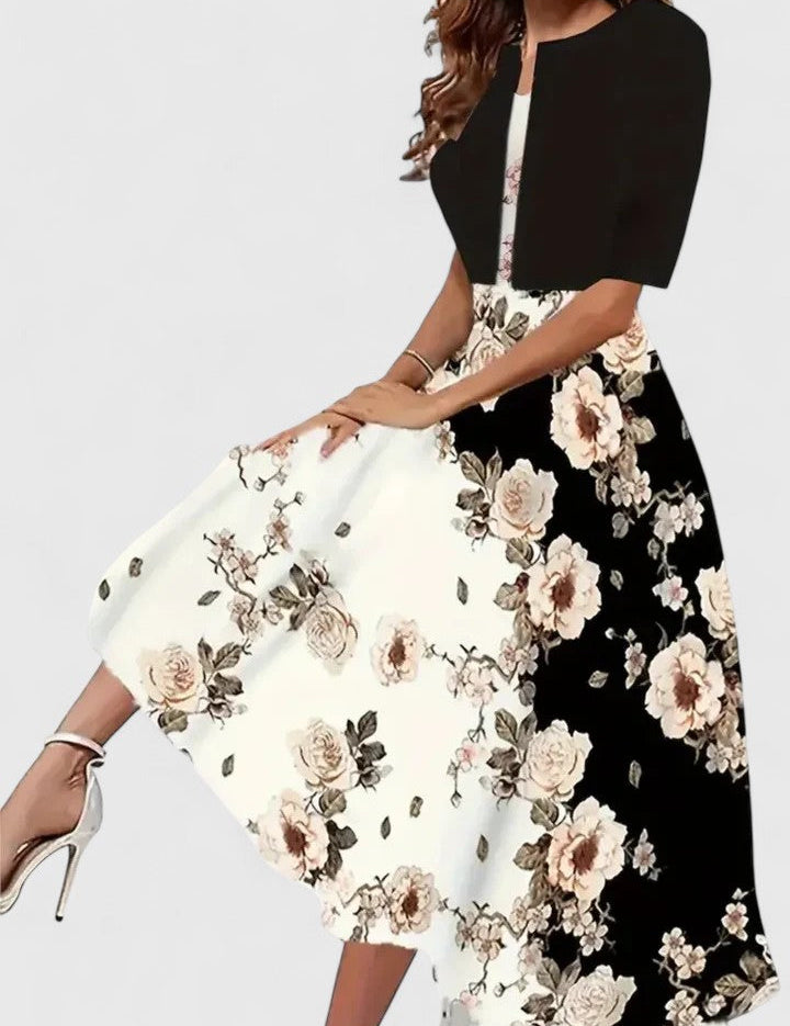 Elara Whitbourne | Floral Midi Dress with A-Line Skirt