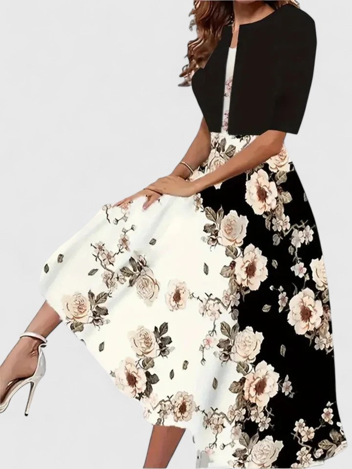 Elara Whitbourne | Floral Midi Dress with A-Line Skirt