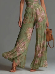 Hannah Clark | Floral Pleated Wide Leg Halter Jumpsuit For Women