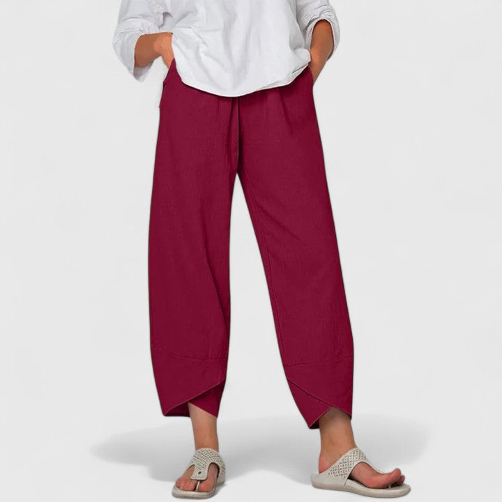 Celeste Thornbury | Wide-Leg Linen Cropped Trousers in Grey