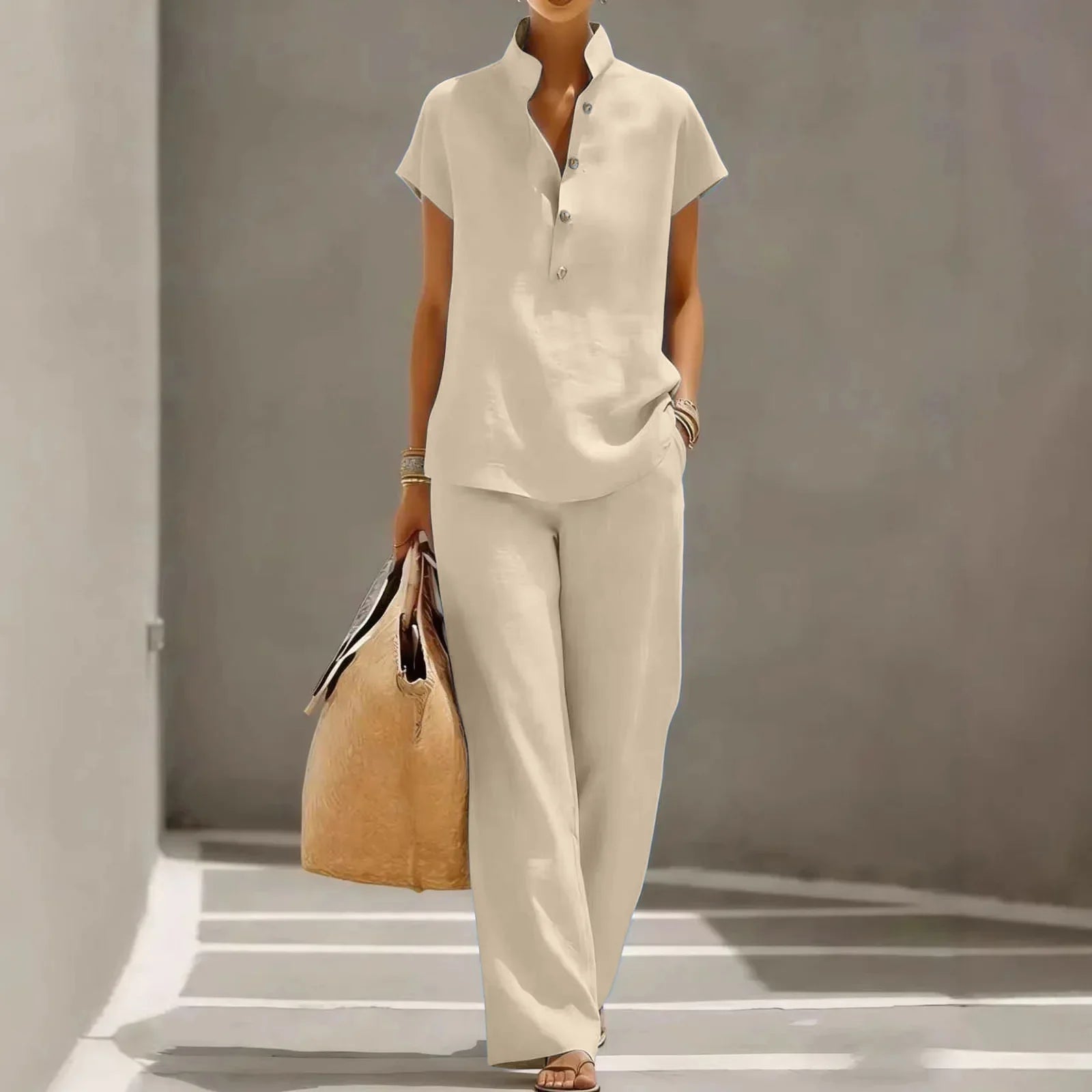 Marguerite Bellamy | Light Blue Linen Two-Piece Matching Set For Women