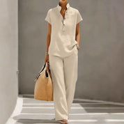 Marguerite Bellamy | Light Blue Linen Two-Piece Matching Set For Women