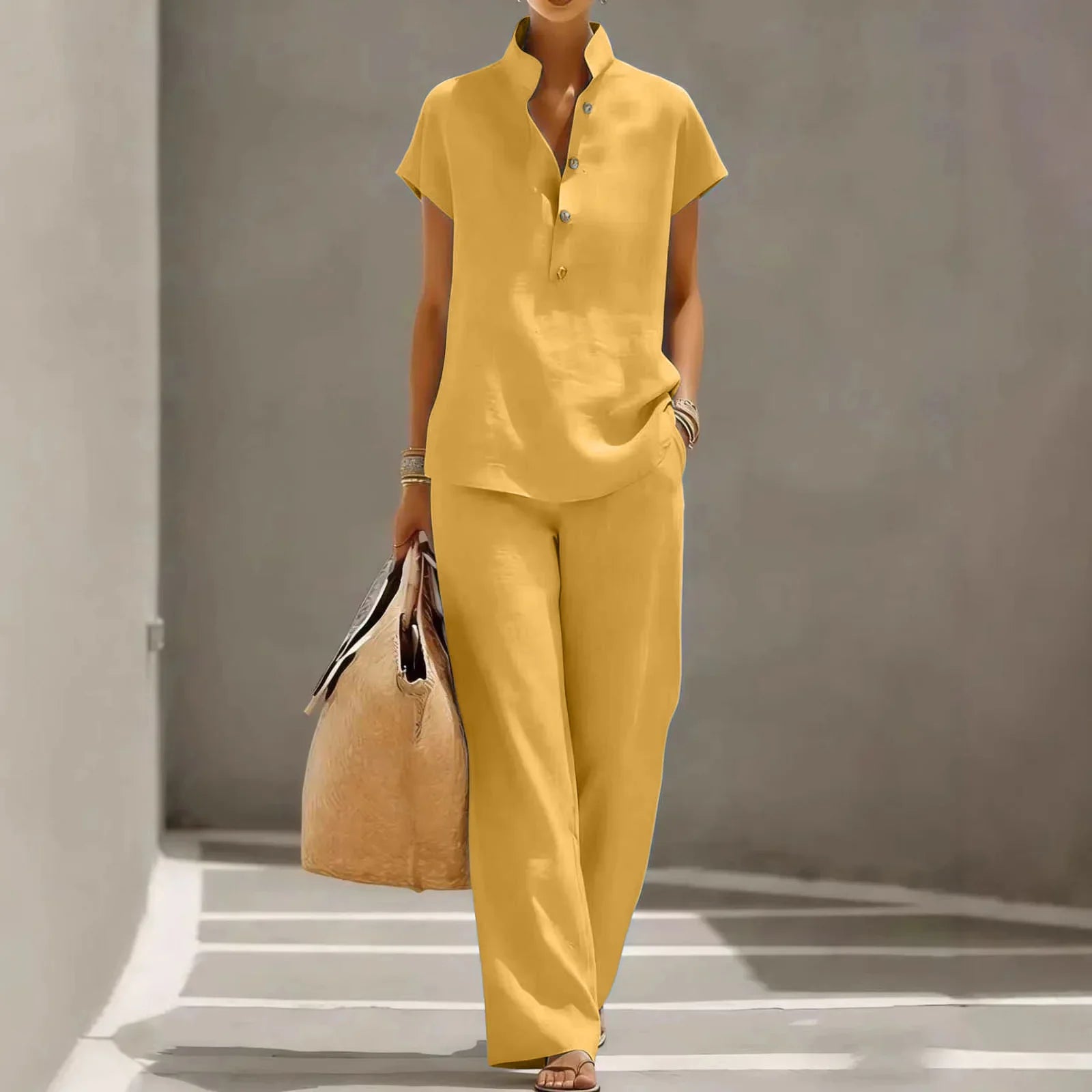 Marguerite Bellamy | Light Blue Linen Two-Piece Matching Set For Women