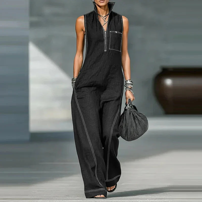 Mia Roberts | Sleeveless Wide-Leg Linen Jumpsuit For Women