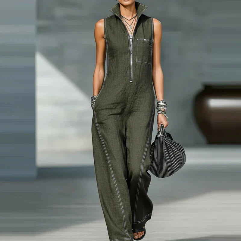 Mia Roberts | Sleeveless Wide-Leg Linen Jumpsuit For Women