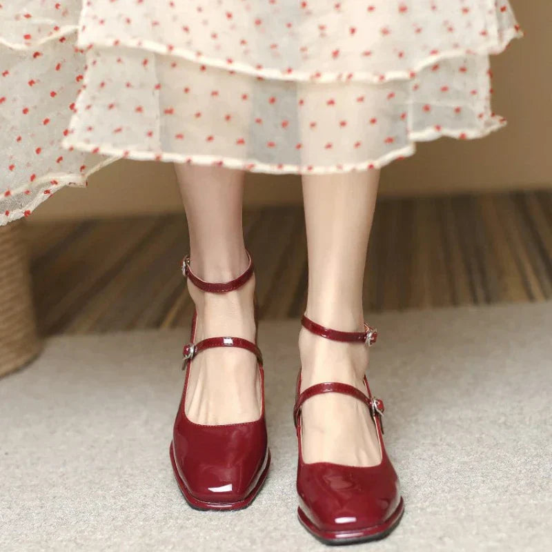Genevra Lacroix | Black Patent Mary Jane Block Heel Pumps
