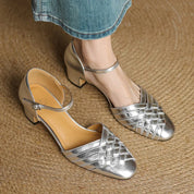 Emmanuelle Davoust | Woven Genuine Leather Block Heel Pumps