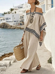 Eloise Marchetti | Off-Shoulder Linen Wide-Leg Matching Set For Women