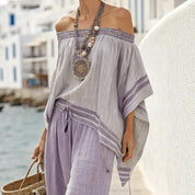 Eloise Marchetti | Off-Shoulder Linen Wide-Leg Matching Set For Women