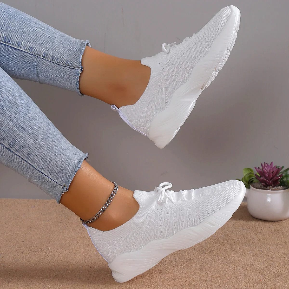 Lisette Bromwell | Black Knit Lace-Up Ortho Sneakers
