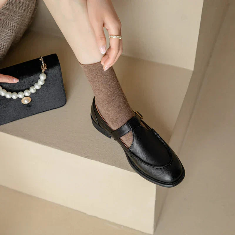 Clémence Hargrove | Black T-Strap Mary Jane Shoes with Low Block Heel
