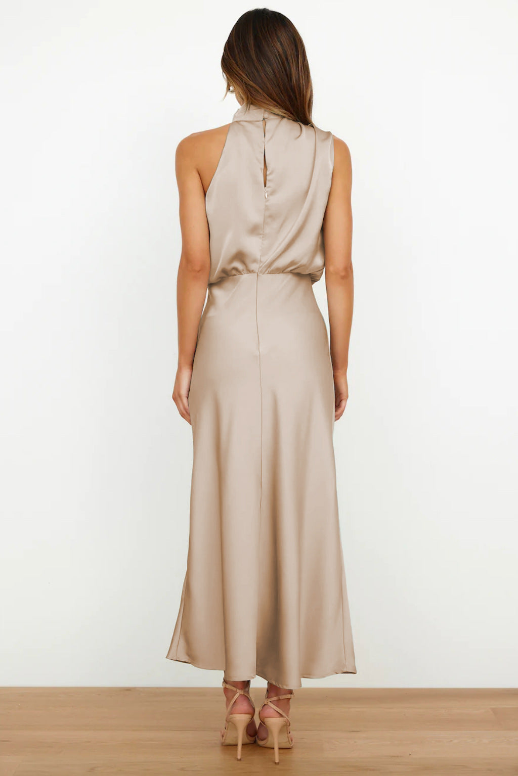 Seraffina Wolvecourt | Sage Green Satin Halter Midi Dress