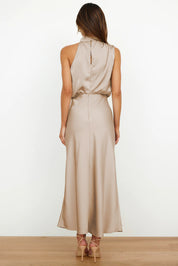 Seraffina Wolvecourt | Sage Green Satin Halter Midi Dress