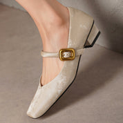 Sylvaine Delcroix | Velvet Mary Jane Heels with Gold Buckle
