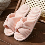 Loretta Wainscroft | Corduroy Bow Slide Slippers in Cream