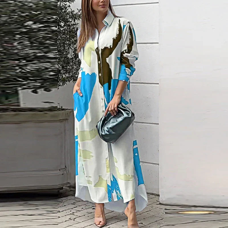 Yvonne Castellano | Abstract Print Maxi Shirt Dress For Women