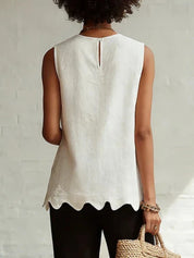 Amelia Wright | Sleeveless Linen-Look Top with Scallop Hem