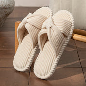 Loretta Wainscroft | Corduroy Bow Slide Slippers in Cream