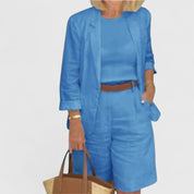 Thalia Renbourne | Coral Pink Linen Blazer & Shorts 2-Piece Set