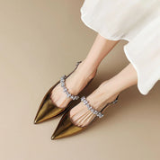 Eloise Sancerre | Silver Crystal Strap Slingback Pointed Toe Heels