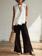 Amelia Wright | Sleeveless Linen-Look Top with Scallop Hem