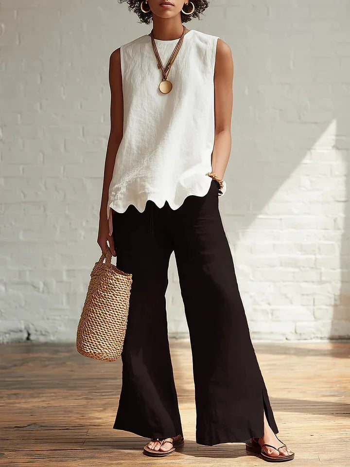 Amelia Wright | Sleeveless Linen-Look Top with Scallop Hem