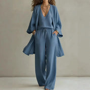 Estelle Fontaine | White Linen 3-Piece Co-ord Lounge Set For Women