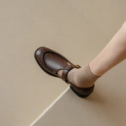 Clémence Hargrove | Black T-Strap Mary Jane Shoes with Low Block Heel