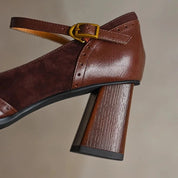 Clémence Beauvray | Brown Square Toe Block Heel Mary Jane Pumps