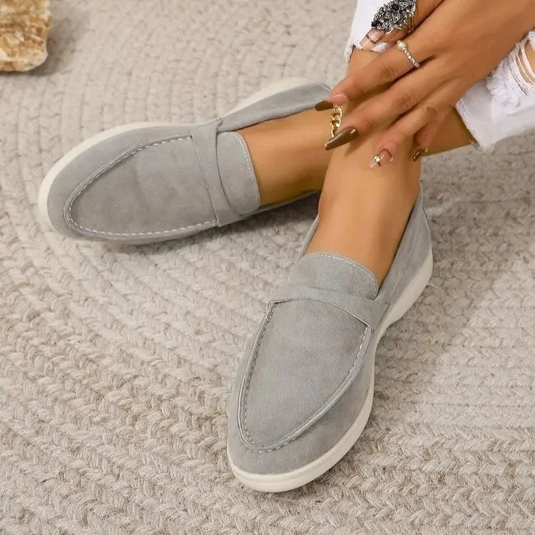 Marguerite Holloway | Grey Suede Slip-On Loafers for Women