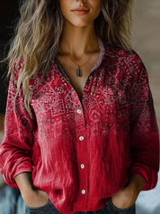 Genevra Winsford | Vintage Floral Print Long Sleeve Button-Down Shirt