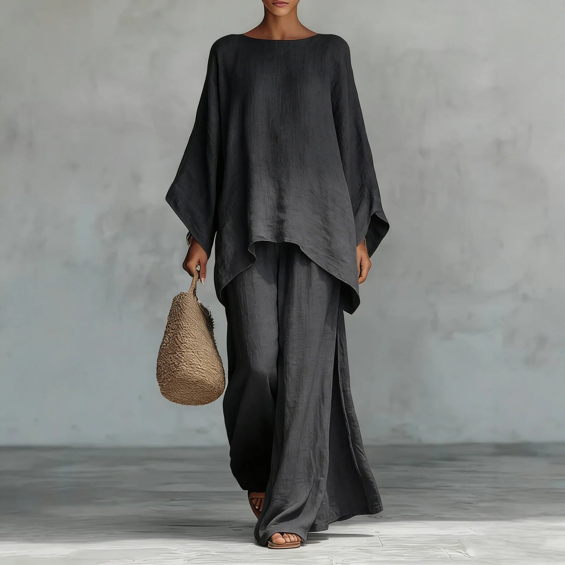 Serenne Calloway | Linen Two-Piece Set with Wide-Leg Pants For Women