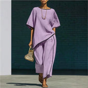 Nora King | Linen Cropped Wide Leg Pant Set in Blue