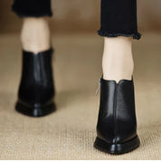 Auriane Blackmoor | Women's Platform Block Heel Pump with Side Zipper in Brown