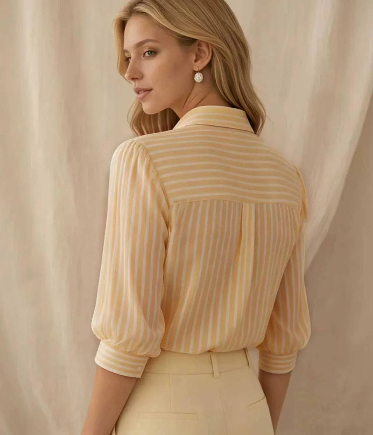 Lily Adams | Red & White Striped Puff Sleeve Shirt For Women