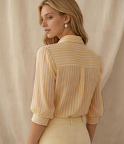 Lily Adams | Red & White Striped Puff Sleeve Shirt For Women