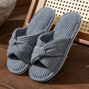 Loretta Wainscroft | Corduroy Bow Slide Slippers in Cream
