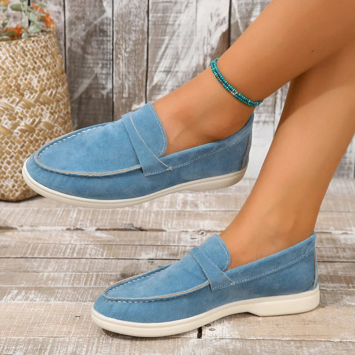 Marguerite Holloway | Grey Suede Slip-On Loafers for Women