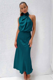 Seraffina Wolvecourt | Sage Green Satin Halter Midi Dress