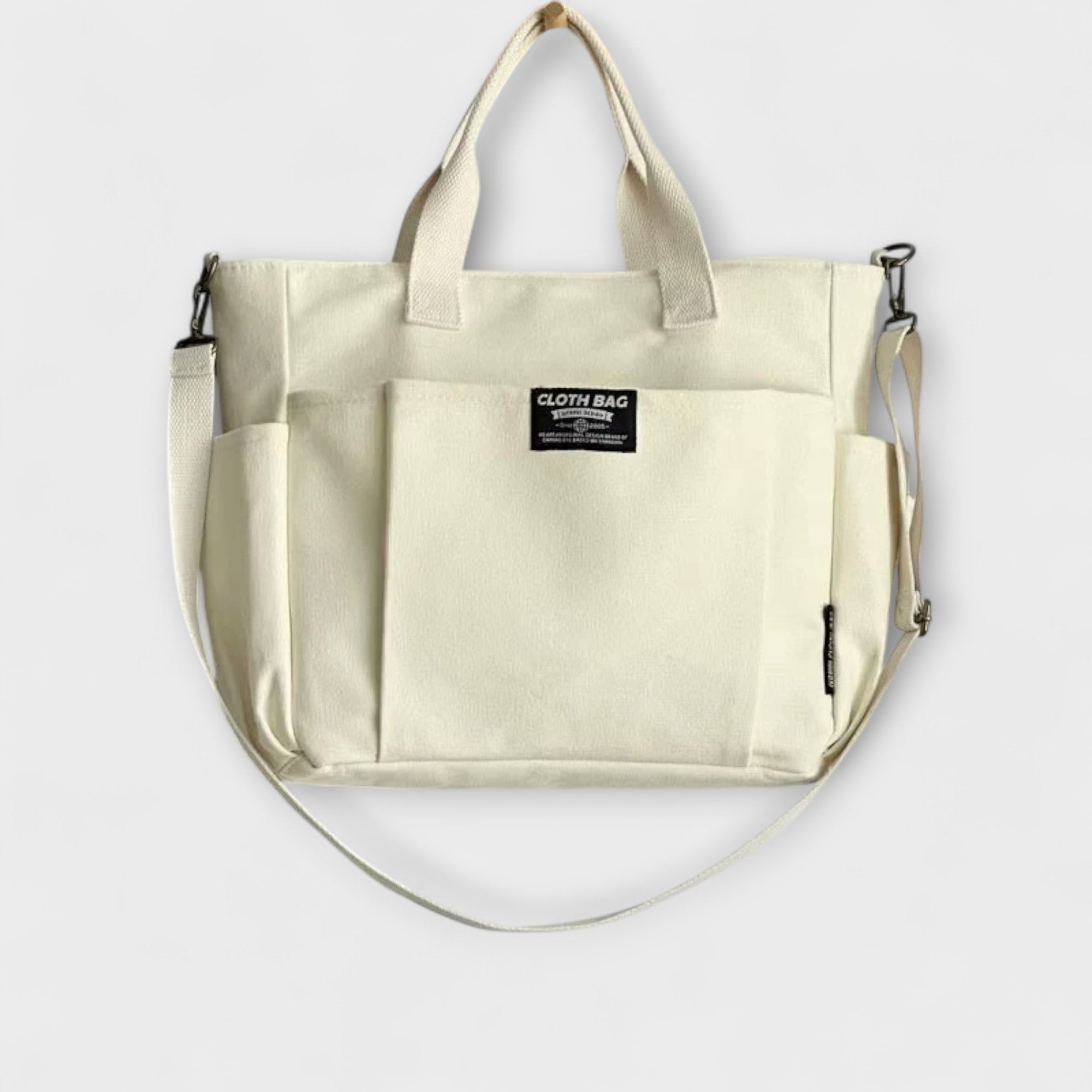 Margot Sinclair | Beige Canvas Tote Shoulder Bag with Multi-Pockets