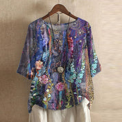 Colette Ashbourne | Retro Floral Print Blouse with 3/4 Sleeve