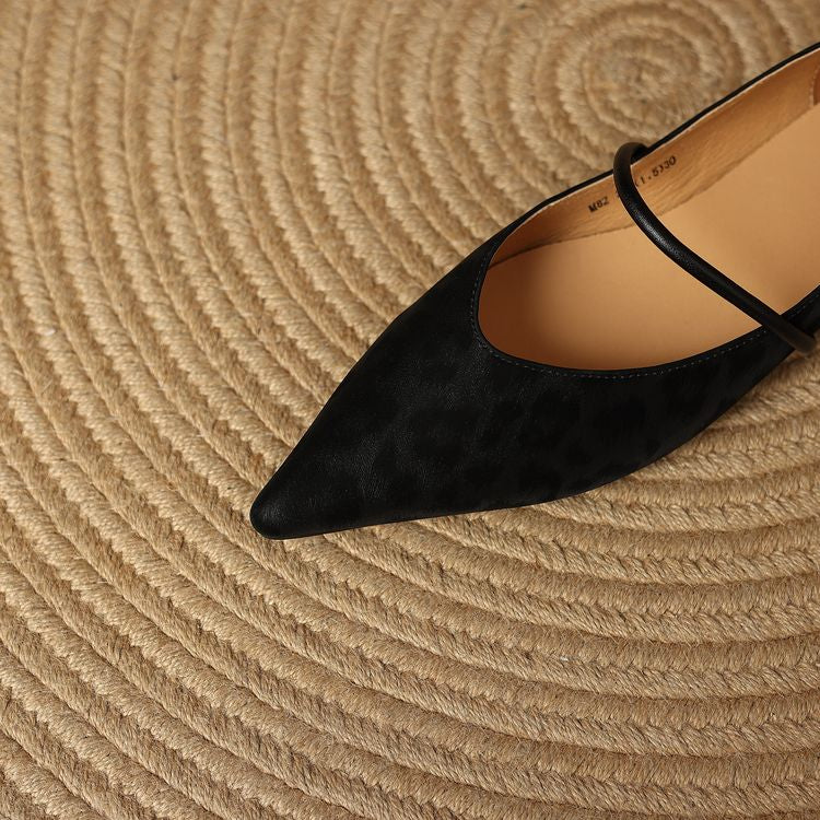 Odette Fairmont | Grey Leopard Pointed-Toe Leather Flats