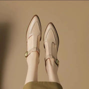 Félicienne Hartmore | T-Strap Buckle Flat in Tan Leather