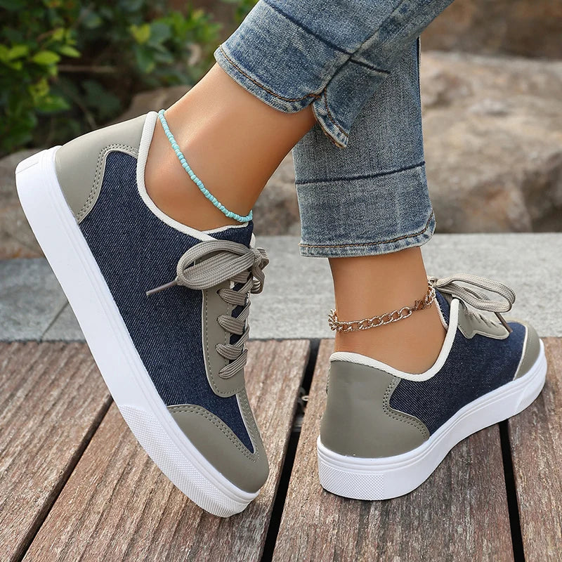 Geneviève Caldore | Blue Denim & Leather Lace-Up Sneakers