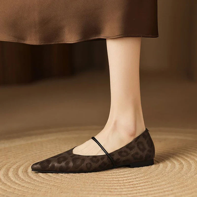 Odette Fairmont | Grey Leopard Pointed-Toe Leather Flats