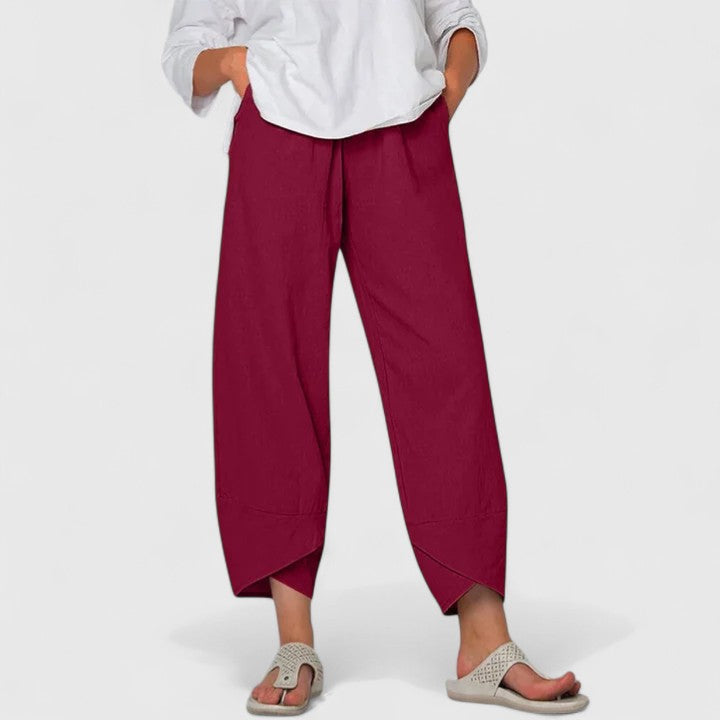 Celeste Thornbury | Wide-Leg Linen Cropped Trousers in Grey