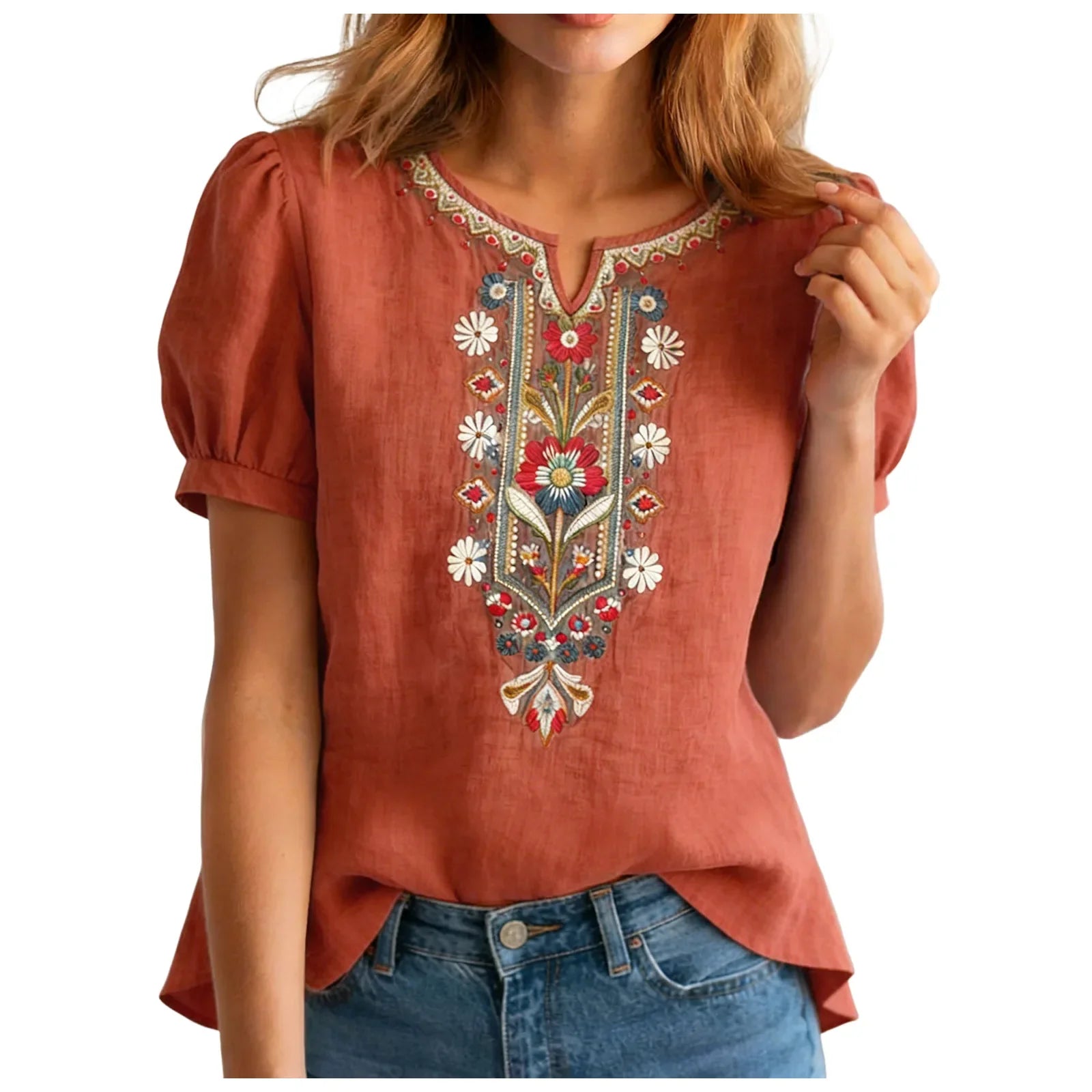 Rosanne Bellefleur | Floral Embroidered Linen Blend Blouse For Women